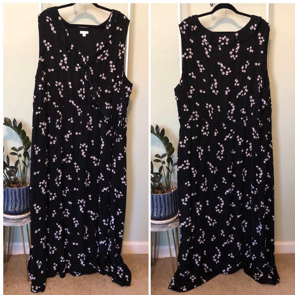 J. Jill Floral Faux Wrap Black Ruffle Flowy Long Maxi Dress - Picture 2 of 6